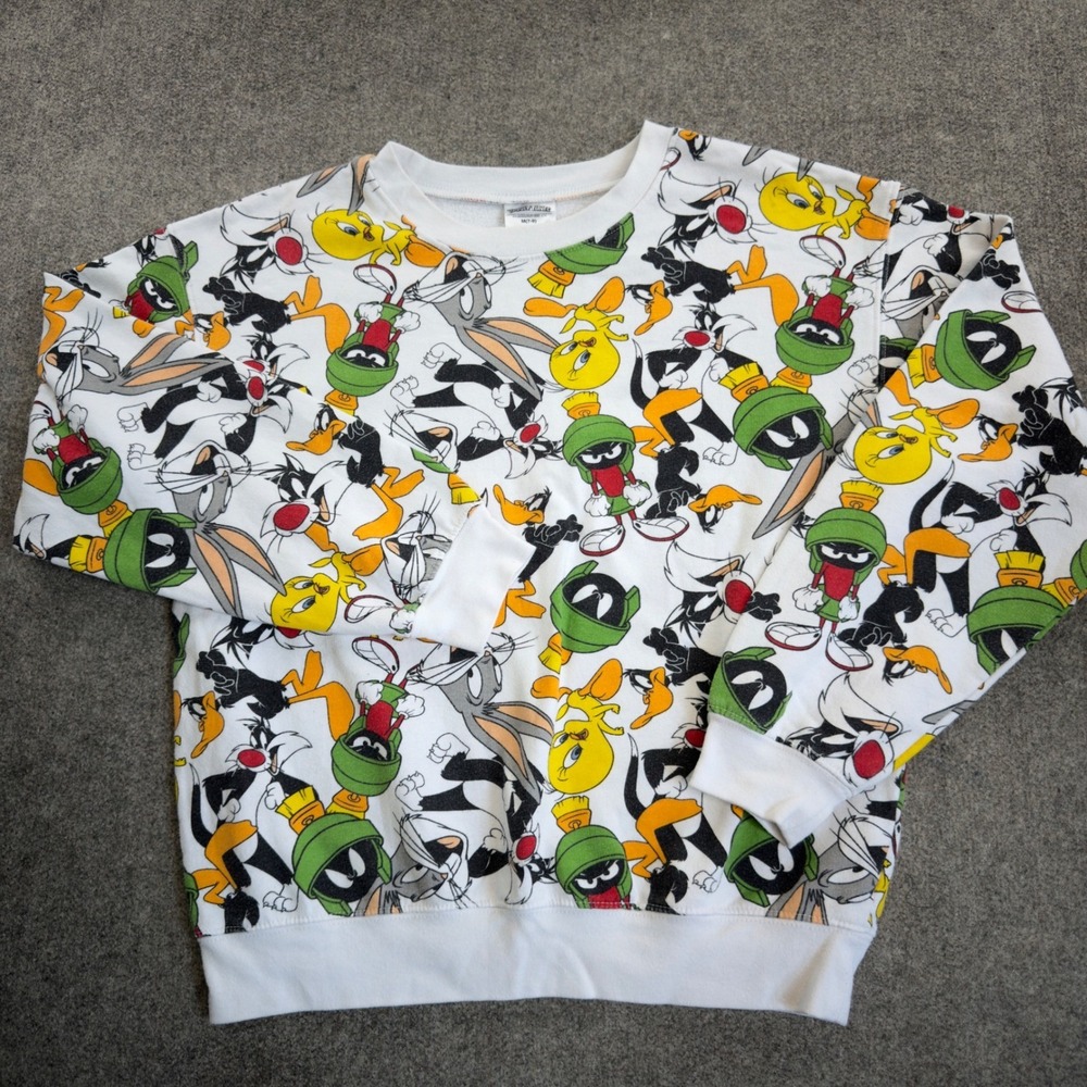 Looney Tunes All Over Print Sweatshirt Bugs Bunny Marvin Martian White Medium